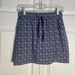T By Talbots Wrap Skort P Blue White‎ Geometric Print Shorts Pockets Drawstring